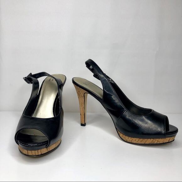 Elle Estella Black Slingback Cork Heels Black Size 7.5 - Picture 5 of 9